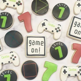 a close up of decorated cookies