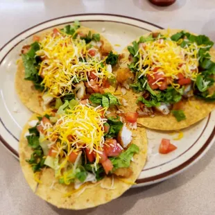 Fish Tostadas fish is crispy and great.