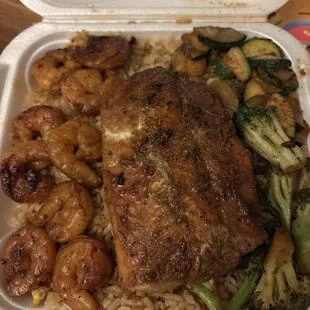 Hibachi Salmon Dinner with shrimp added
