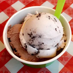 My delicious gelato! Belgian chocolate and white chocolate raspberry. The chocolate was fantastic