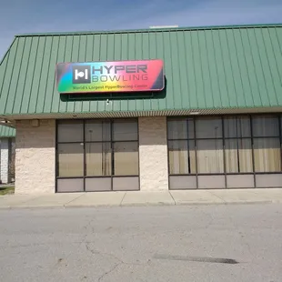 Hyper Bowling sign outside of the Columbus Square Bowling Palace