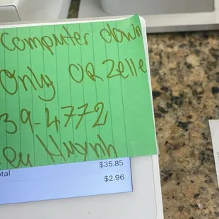 They said the credit card machine did not working but it appears the total mount.