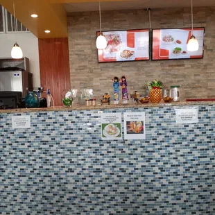 the counter area of a restaurant