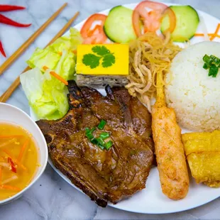 a plate of asian food