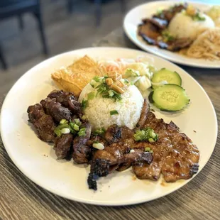 Suon Nuong, thit nuong, tau hu ky (pork chop, grilled pork, &amp; bean curd skin with shrimp paste)