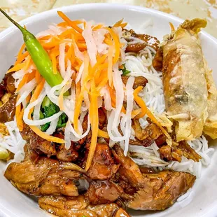 Grilled pork vermicelli n spring rolls