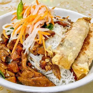 Grilled pork vermicelli n spring rolls