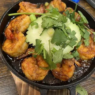 a skillet of food