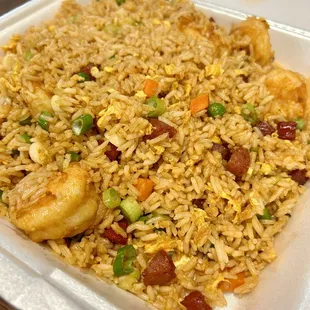 Duong Chau Fried Rice $14.75 has shrimp and Chinese (sweet) sausage - wow!  Packed full of flavor!!