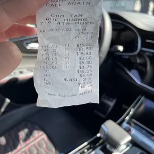 reciept for 2 meals and additional add on for the sides that already comes with it.