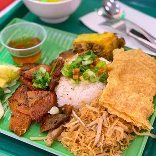 a plate of food on a tray