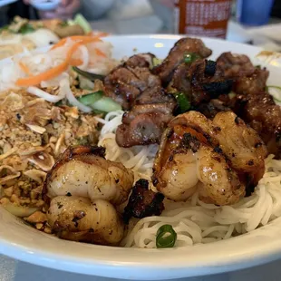 #82 Vermicelli w/grilled shrimp,bbq pork.This was delish.crushed peanut n garlic topping. AMAZING addition that really brought out the dish