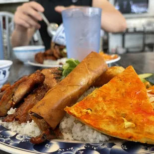 Egg roll, egg cake , grilled chicken