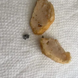 Metal pieces found inside the shrimp sausage.