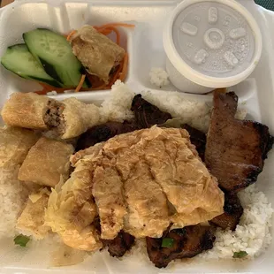 Didn't get my usual this time (egg meatloaf, shredded pork skin &amp; bbq shrimp). All good... 2x fried items nice too.