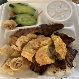 Didn't get my usual this time (egg meatloaf, shredded pork skin &amp; bbq shrimp). All good... 2x fried items nice too.