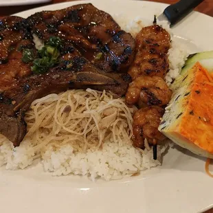 #44 combo, pork chop, grilled shrimp (love the smokey flavor) $14.95