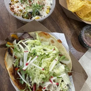 Carne asasada taco and elote