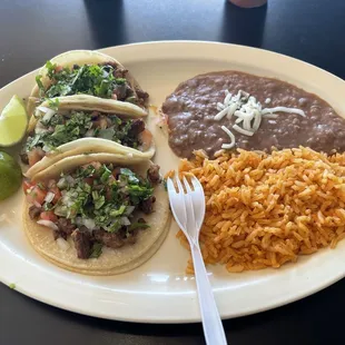 Carne Special Asada Taco Plate with Pico de Gallo salsa