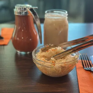 Salsa, horchata, and curtido...all delicious!