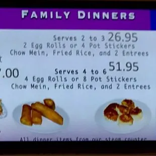 Menu for family dinners