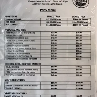 Catering, party trays, 24 to 48 hours advance notice