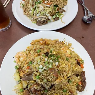 Combo meat pineapple fried rice and beef lo mein.