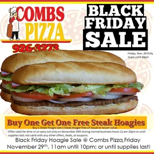 Buy One Get One sale for one day only, Friday November 29th