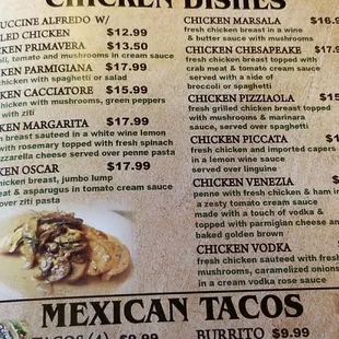 menu, tacos