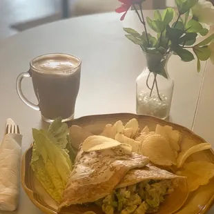 Sorry for the chip on my crepe but this was the chicken salad crepe.