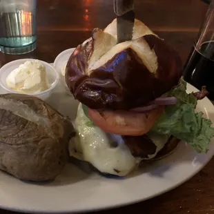 Bleu cheese burger and schwarzbier