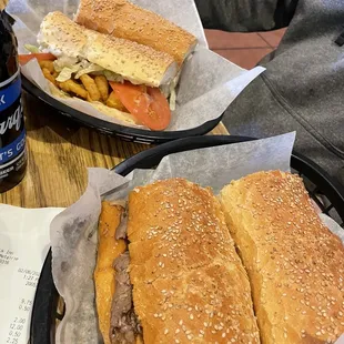 Shrimp and roast beef PoBoys