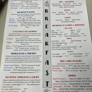 Breakfast menu