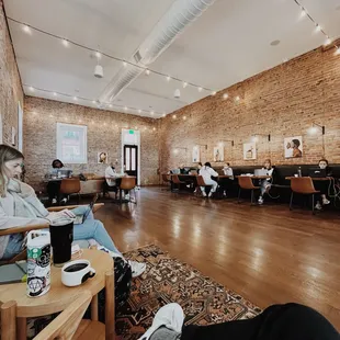 view from sitting down facing the back end of the shop