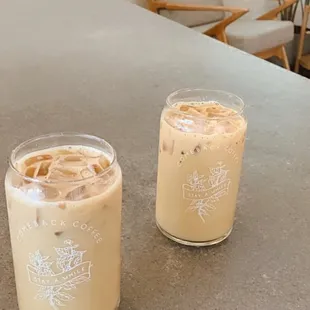 Left: Plain latte w/ oat milk