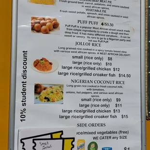 a menu for a restaurant