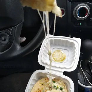 Cheese and jalapeno pupusa (look at that gorgeous string of cheese. Yummy)