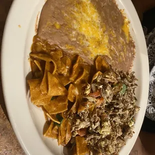 Machaca  chilaquiles with beans