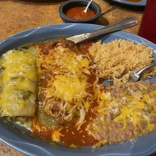 Chile Relleno &amp; green Chicken Enchilada