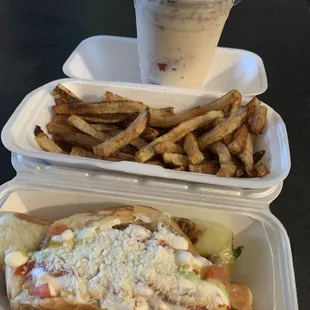 Sonoran hot dog, fries and fresa frozen. Mmm