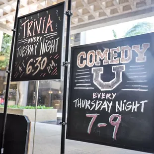 a sign for comedy night