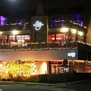 Front of building at night