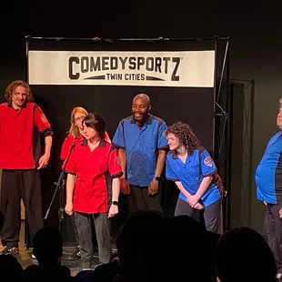 Two teams battle it out in improv comedy based on your suggestions. Fast paced and funny!