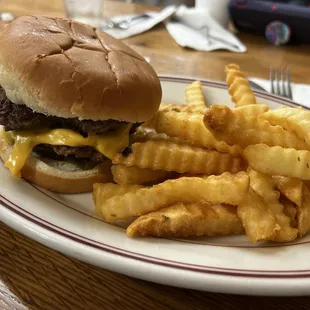 a hamburger and french fries