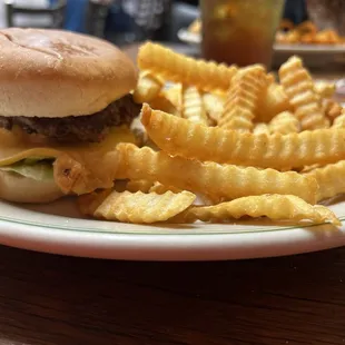 a hamburger and french fries