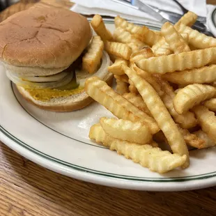 a hamburger and french fries