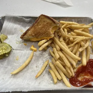 a grilled cheese sandwich and french fries