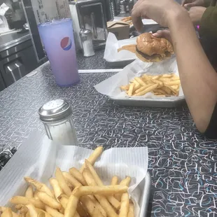 Kids cheeseburger fries &amp; pink lemonade