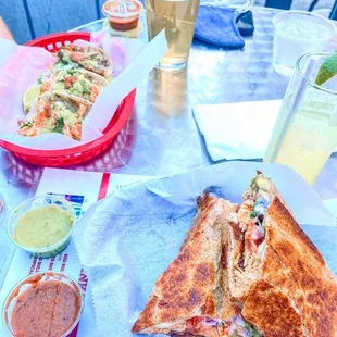 Tacos drinks and quesadillas