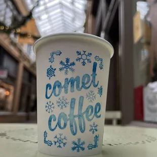 a cup of coffee on a table